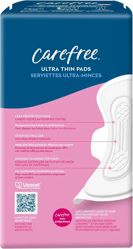 Vista 2 de Carefree Toallitas ultradelgadas para mujeres, toallitas regulares con alas, 28 unidades Toallitas Carefree, cuidado femenino, toallitas