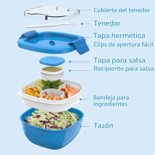 Vista 6 de Contenedor de almuerzo, ecológico y sin BPA de Bentgo Salad para ensaladas y otros aperitivos para llevar, Azul