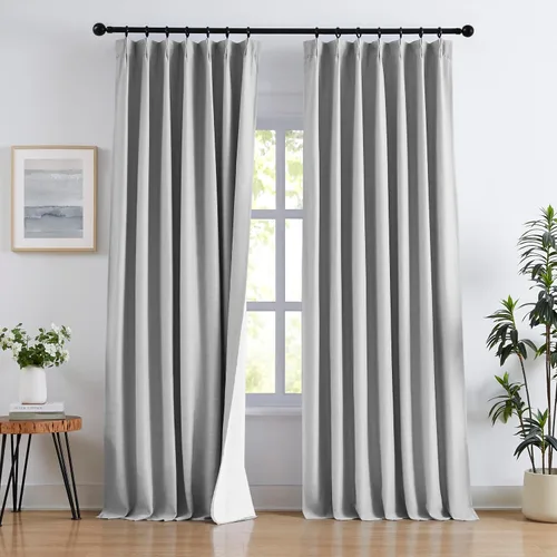 Vista 11 de Blue Pinch Pleated Linen Blend Full Blackout Curtains 84" Living Room 2pcs Azul