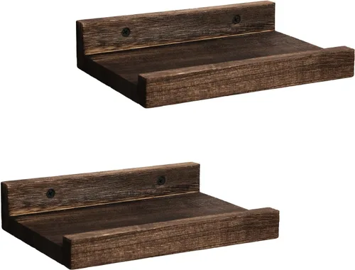 Vista 16 de Z metnal Mini estantes flotantes, pequeño estante de pared de madera natural para repisa de fotos, Pawlownia, montado en la pared, marrón claro, 6 x