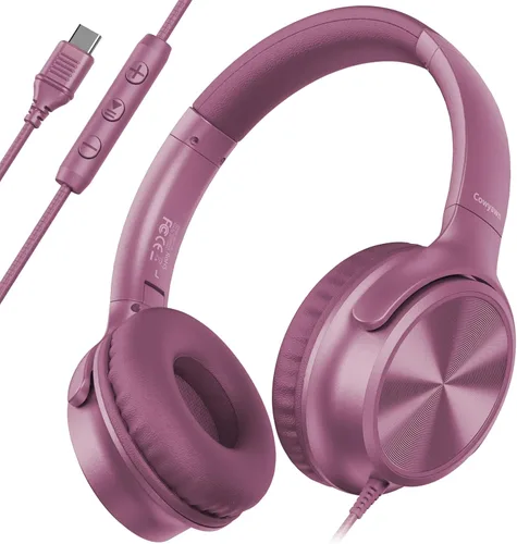 Vista 12 de Cowyawn Auriculares USB C con cable, auriculares USB C con cable con micrófono, control de volumen, sonido estéreo HD, auriculares USB tipo C