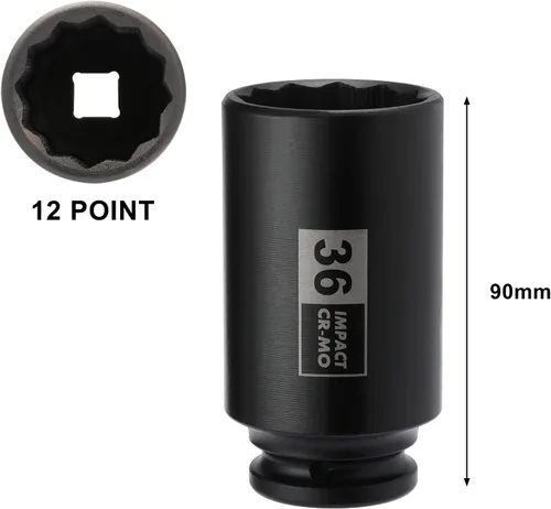 Vista 3 de Mayouko Juego de 4 llaves de impacto de tuerca de eje profundo de 1/2 pulgada, CR-MO, diseño de 12 puntos, métrico, 30,32,34,36mm, enchufe