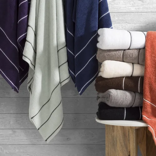 Vista 3 de Bedford Home - Juego de 2 toallas de baño de algodón de lujo, hechas de 100% algodón sin torsión, secado rápido, suave y absorbente (hueso/negro)