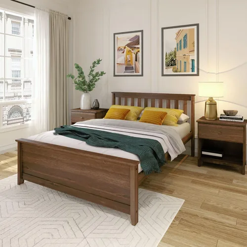 Vista 30 de Plank+Beam - Estructura de cama individual de madera maciza, cama de plataforma con cabecero, arcilla