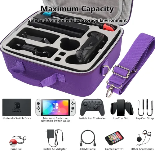 Vista 3 de Switch Carrying Case Compatible with Nintendo Switch Switch OLED, Professional Full Protection Travel Bag with Removable Strap for All Nintendo