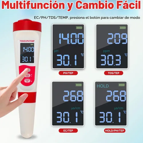Vista 5 de Probador digital de pH de agua para piscina, medidor de pH multifuncional 4 en 1 para agua/TDS/EC/termómetro, medidor TDS EC medidor digital de agua