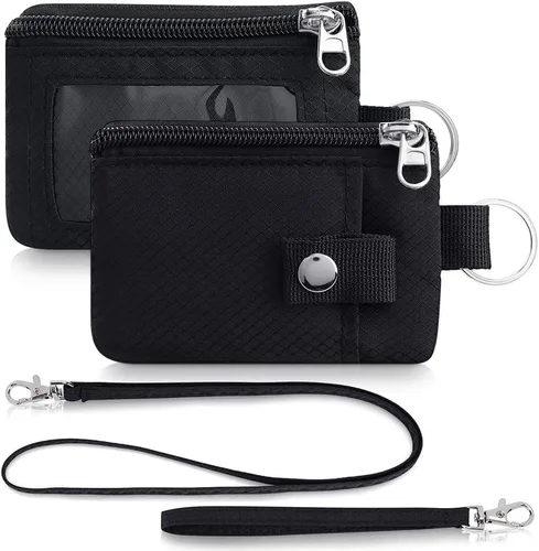 Vista 45 de Artpaxy Cartera minimalista para hombres y mujeres, llavero con bloqueo RFID, con cremallera, pequeña cartera con ventana de identificación, 2