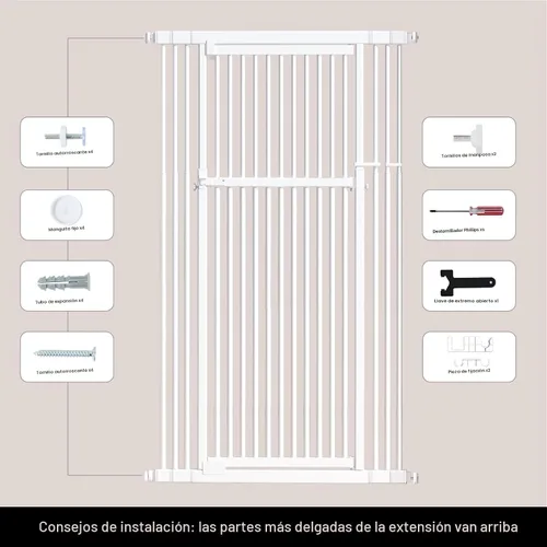 Vista 8 de Gardner Pet Puerta para gatos extra alta de 51"-87" para entrada, puerta para bebés amplia y ajustable de 27.56"-37", incluye 4 kits de extensión