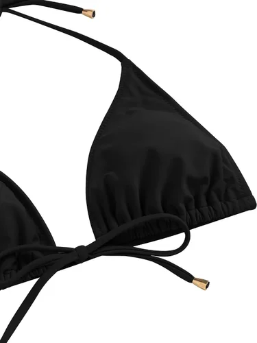 Vista 6 de ZAFUL Conjunto de bikini triangular para mujer, traje de baño de dos piezas de corte alto, traje de baño halter con lazo frontal, tanga