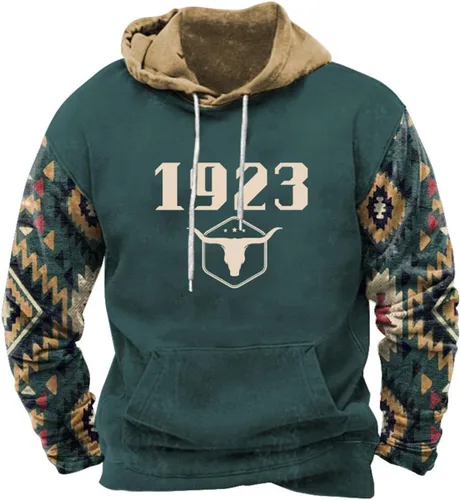 Vista 7 de HOTYD Western Cowboy Hooded Sweatshirt Vintage Aztec Pullover Men Casual Long Sleeve Drawstring Hoodies with Pocket