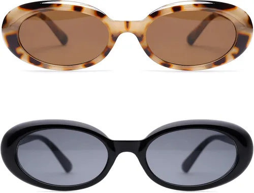 Vista 7 de knliwkm 2 pares de lentes de sol retro ovalados para mujeres y hombres, cara pequeña de los años 90, Y2K, lentes vintage delgados