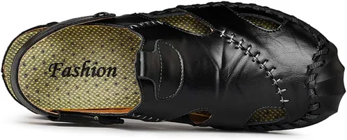 Vista 3 de JAMONWU Men's Casual Closed Toe Adjustable Leather Sandals Handmade Fisherman Beach Sandals