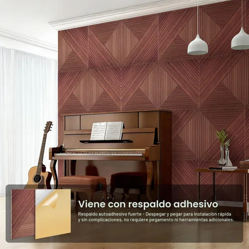 Vista 4 de Paquete de 8 paneles acústicos de pared, paneles de espuma a prueba de sonido con patrón de madera para paredes, paneles acústicos decorativos