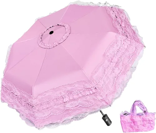 Vista 6 de WENDIN Sombrilla de encaje plegable vintage Paraguas gótico lluvia Anti-UV protección de encaje parasol cúpula Foto Props niñas sombrilla paraguas