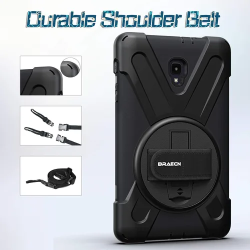 Vista 6 de Galaxy tab A 8.0 2017 estuche (SM-T380 / T385), BRAECN tres capa resistente de parachoques duro de silicona suave con 360 grados pie de apoyo Negro
