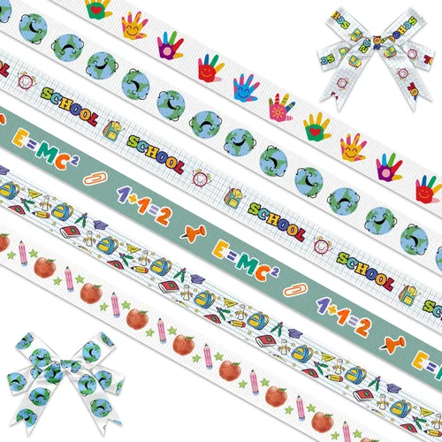 Vista 8 de Threetols 6 rollos de cintas de regreso a la escuela, 3/8 pulgadas, grogrén para día escolar, negro, verde, amarillo, lápiz de manzana, ABC Negro