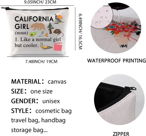 Vista 6 de XYANFA Bolsa de maquillaje de California, regalo de viaje de California, regalo de vacaciones, regalo de niña de Cali, regalo temático