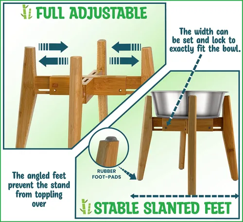 Vista 3 de Soporte para cuenco para perros (12 pulgadas de alto), ideal para razas grandes, ajustable de lado, pies inclinados, eleva, eleva los comederos