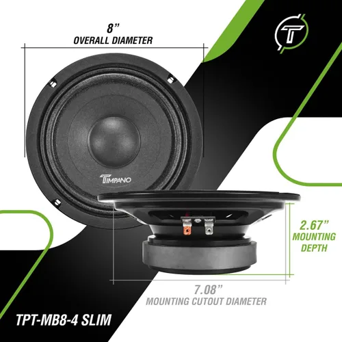 Vista 4 de Timpano Altavoz de coche poco profundo de 8 pulgadas, 700 vatios, TPT-MB8-4, perfil delgado y poco profundo, 4 ohmios, altavoz de audio