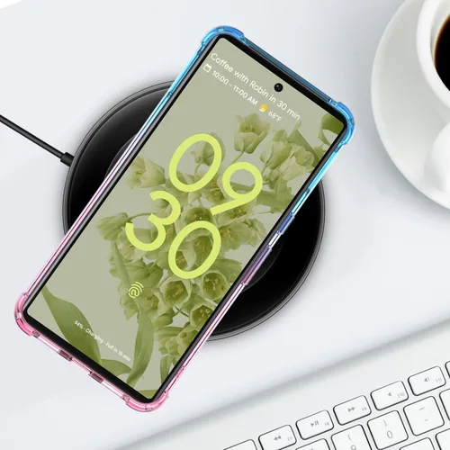 Vista 7 de Funda para Google Pixel 8 Pro, funda transparente con bonito degradado para teléfono, TPU reforzado, parte trasera de policarbonato duro, funda