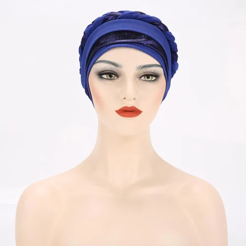 Vista 4 de Turbante para mujer Pañuelo de cabeza trenzado brillante sedoso trenzado para quimioterapia para la cabeza de cáncer