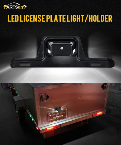Vista 2 de Partsam Luz LED para matrícula, impermeable, 12 V CC, luz de etiqueta de licencia con soporte, orificio de drenaje, montaje de soporte de acero