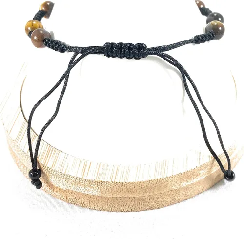 Vista 4 de Multi ojo de tigre cuentas de color negro cuerda ajustable pulsera de color de Hilo negro múltiples Piedras de Ojo de Tigre