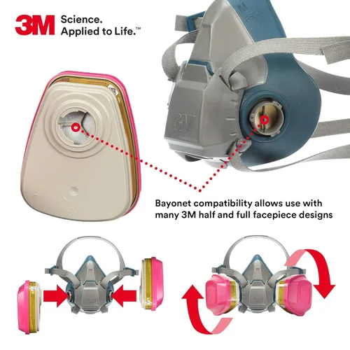 Vista 7 de 3M - Respirador reutilizable de cara completa 6800, NIOSH, protección ocular de alto impacto ANSI, M + cartucho respirador 3M P100/filtro 60926