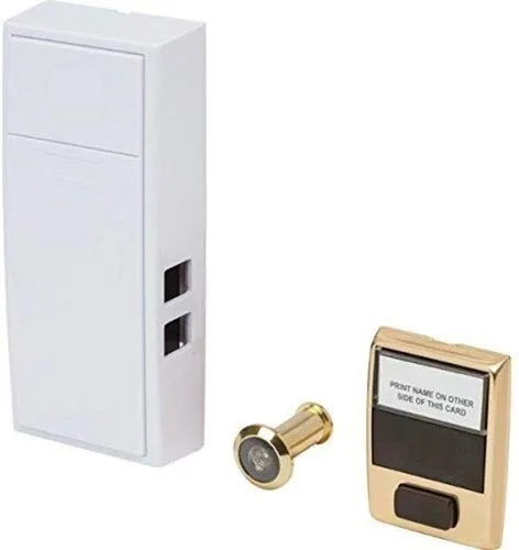 Vista 6 de Newhouse Hardware MCHBV - Timbre mecánico inalámbrico de dos notas y botón de puerta con visor integrado, tamaño único, blanco/latón
