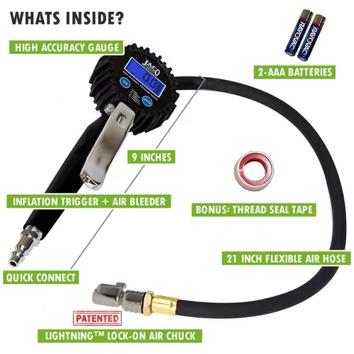 Vista 2 de JACO FlexFlow - Kit de inflado de neumáticos (JSP-3000) con medidor de inflador digital FlowPro 2.0 (200 PSI), manguera de compresor de aire Flexpro