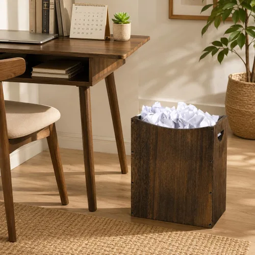 Vista 8 de Vrisa Basurero rectangular de madera de 5.3 galones con asas integradas, pequeño bote de basura para dormitorio, oficina, cocina, baño, debajo