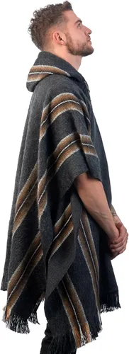 Vista 4 de Poncho con capucha de alpaca para hombre, cálido y suave, capa