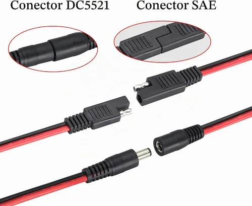 Vista 7 de Cable adaptador SAE a CC de 14 AWG, enchufe SAE a CC, cables de conector macho de 0.2 in x 0.1 in con adaptador de polaridad inversa SAE