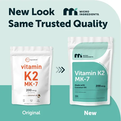 Vista 2 de Micro Ingredients Vitamina K2 MK-7 200 mcg por porción, 300 cápsulas blandas de aceite de coco Suplemento de vitamina K2 con aceite de coco Sin