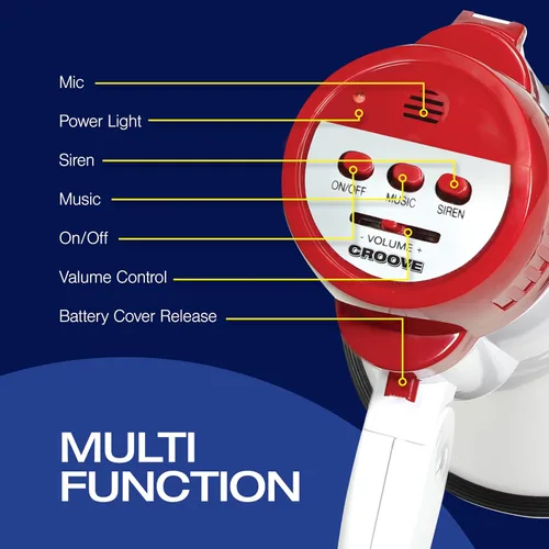 Vista 2 de Croove Portable Megaphone - Loud Speaker, Lightweight Bullhorn with Siren Music, Volume Control
