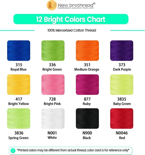 Vista 5 de New brothread - 18 opciones - Hilos de algodón 100% mercerizado multiusos 50S/3 600M (660Y) cada carrete para acolchado, serger, costura y bordado