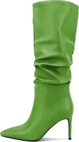 Vista 22 de Zamikoo Botas holgadas de tacón alto para mujer, botas de tacón de aguja altas hasta la rodilla, puntera puntiaguda, elásticas, botas altas de meter