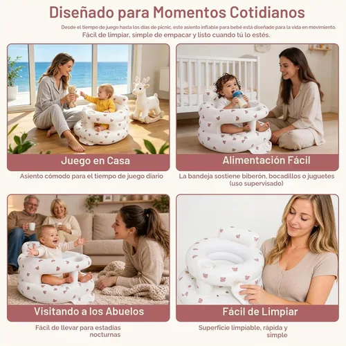 Vista 7 de Asiento inflable para bebé de 3 a 36 meses, silla de bebé con cerca y bomba de aire incorporada, asiento de piso inflable para bebé con soporte