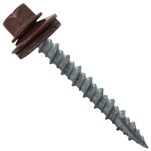 Vista 63 de 10 tornillos para techos de metal gris ABC de 1-1/2 pulgadas, cabezal de arandela hexagonal, arranque automático/roscado, arandela EPDM. 1 bolsa