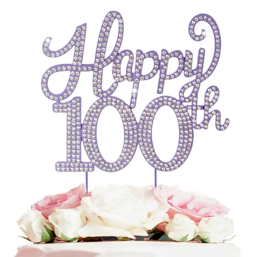 Vista 113 de LASKYER Decoración de feliz cumpleaños número 10, decoración de pastel de diamantes de imitación dorados de 10º cumpleaños – Letrero de metal