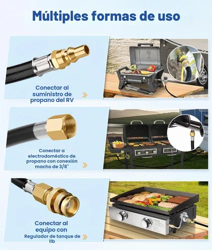 Vista 4 de WADEO Manguera de conexión rápida de propano de 12 pies para RV a parrilla de gas, accesorios de conexión rápida de propano para botella desechable
