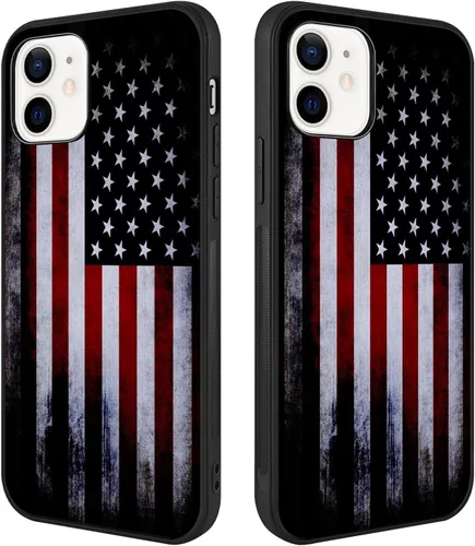 Vista 3 de Funda compatible con iPhone 12/12 Pro, patrón de bandera estadounidense, parte trasera de policarbonato duro, lados de TPU suave, protección a