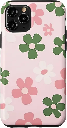 Vista 26 de Funda con diseño floral de margaritas verde salvia y rosa para iPhone 11