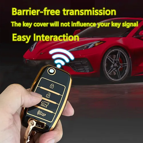 Vista 6 de Funda para llavero Kia con llavero para Kia Rio Optima Soul Sportage Sorento Carens con control remoto inteligente (negro)
