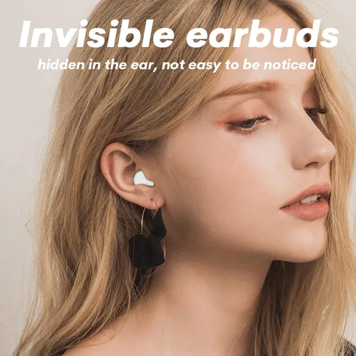 Vista 5 de Loluka Auriculares Bluetooth ultra pequeños inalámbricos invisibles para dormir cómodos y fáciles para todo tipo de oídos, auriculares inalámbricos