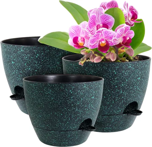 Vista 12 de WSMKSZ Macetas de riego automático medianas de 10/9/8 pulgadas, macetas con agujeros de drenaje de malla para plantas de jardín de interior y Negro