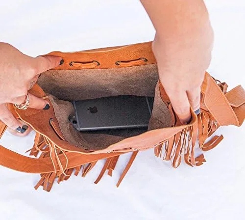 Vista 3 de Bolso Boho Round L Cuero Real Monedero Fringe Bolsos Bohemios