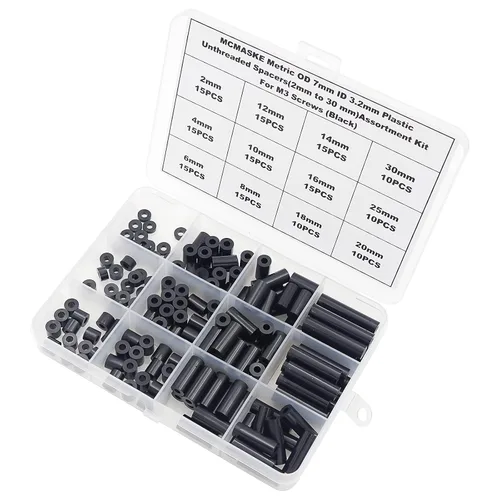 Vista 5 de Espaciadores roscados no roscados de plástico métrico DE 7 mm DI 3.2 mm (de 2 mm a 30 mm) Kit de surtido para tornillos M3;Espaciadores