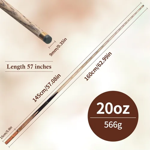 Vista 6 de Kmise 57 inch Pool Cue, 19oz Cue Stick with 9.5mm Professional Tip, Handcraft, Made of Chacate Preto Wood, Bar or House Use for Men or Women, Pool