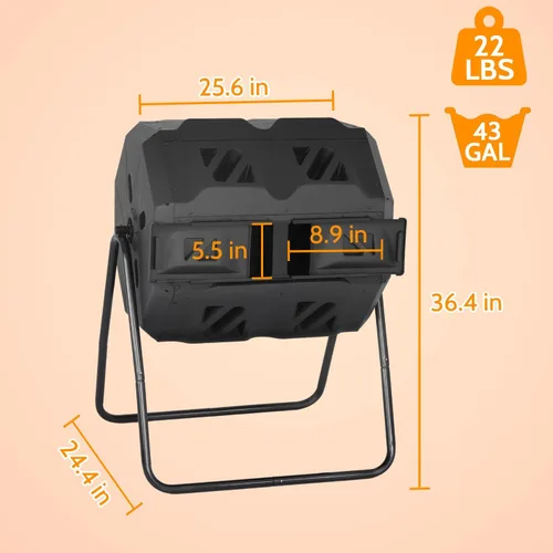 Vista 7 de Contenedor de compost, 43 galones de compostaje de cocina, contenedores de compostaje giratorios, puertas correderas de doble cámara para patio